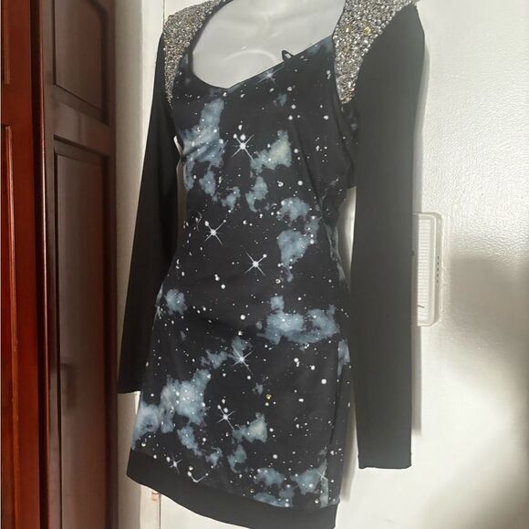 Bebe Galaxy Blue Jeweled Mini Dress runway limited addiction collection - Picture 4 of 9